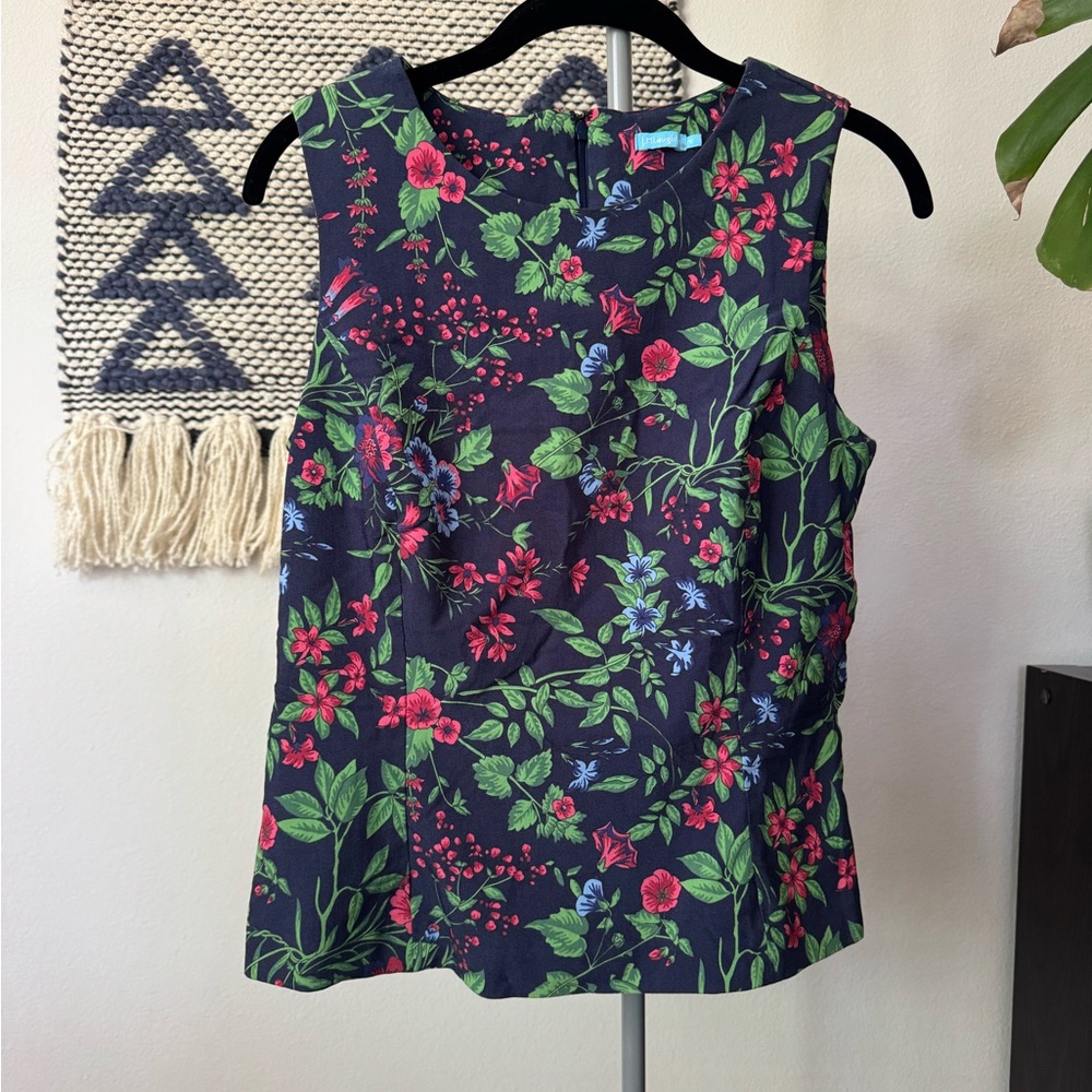 J McLaughlin Navy Blue Floral Sleeveless Top, Size 10